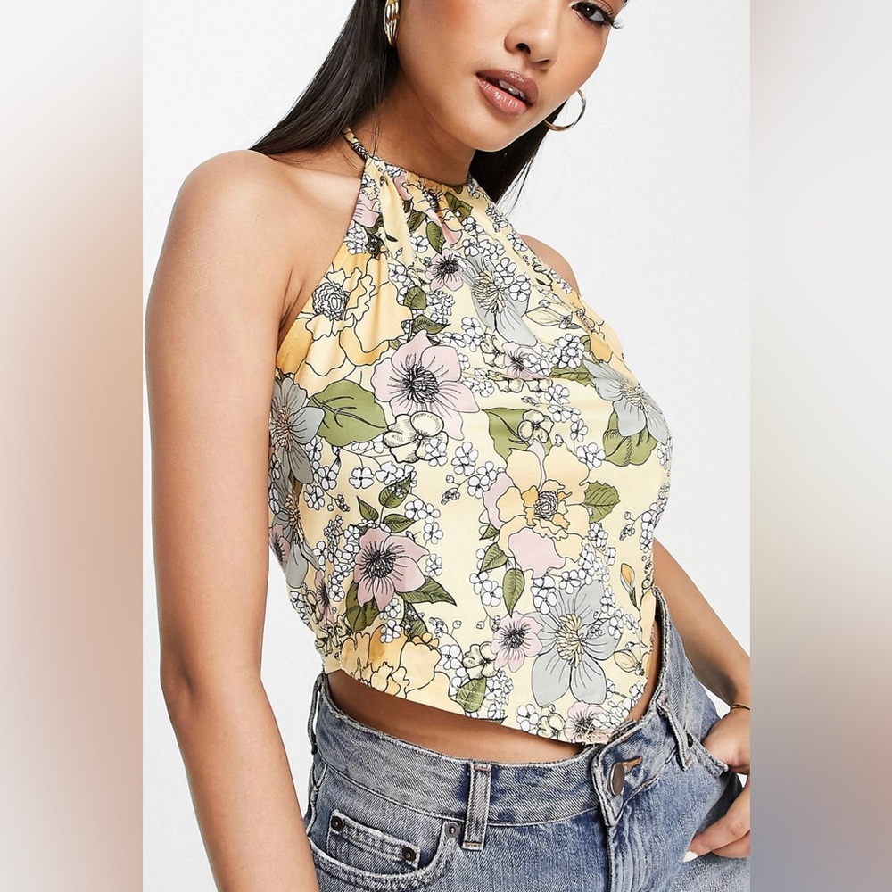 Villa yellow floral print halter top